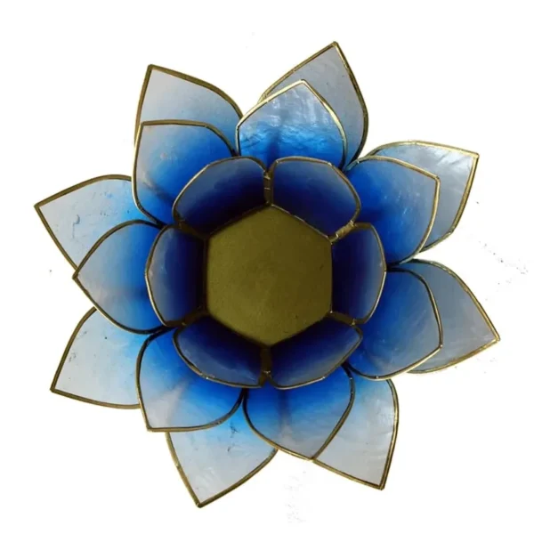 bougeoir Fleur de Lotus bleu/blanc-doré