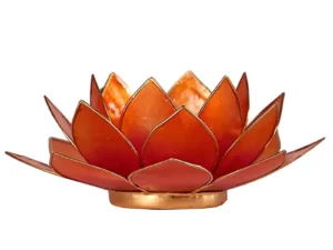 Bougeoir fleur de lotus rose-orange bord or