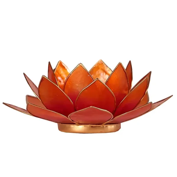 Bougeoir fleur de lotus rose-orange bord or