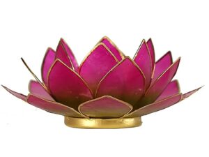 Bougeoir Fleur de Lotus vert-rose bord or