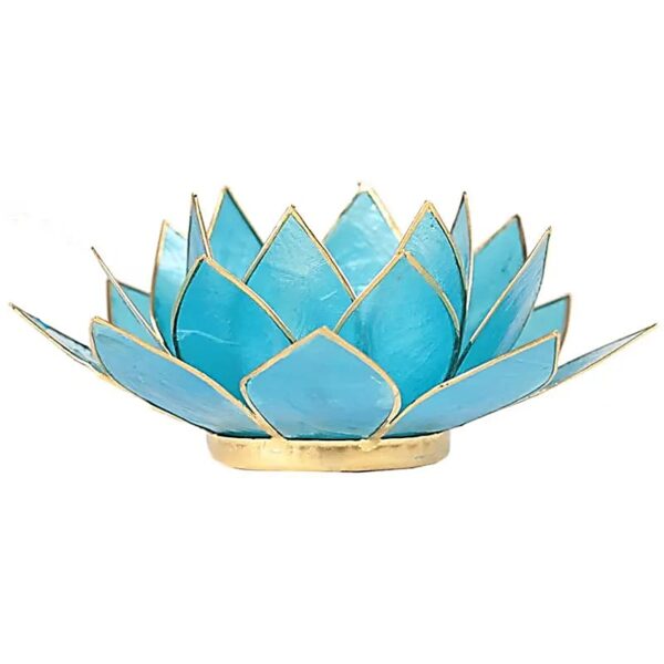 Bougeoir fleur de lotus bleu et or