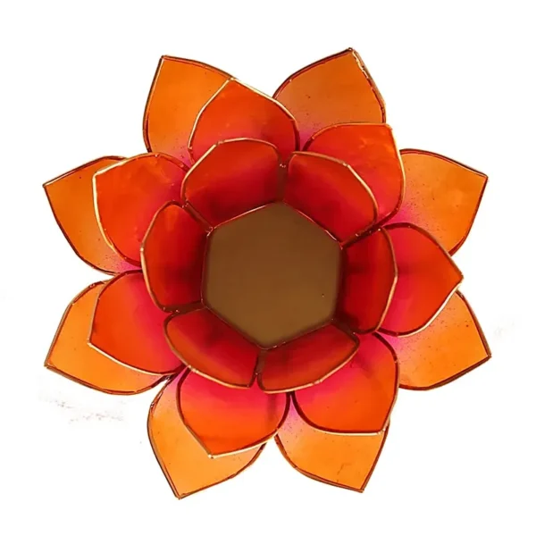 Bougeoir fleur de lotus rose-orange bord or