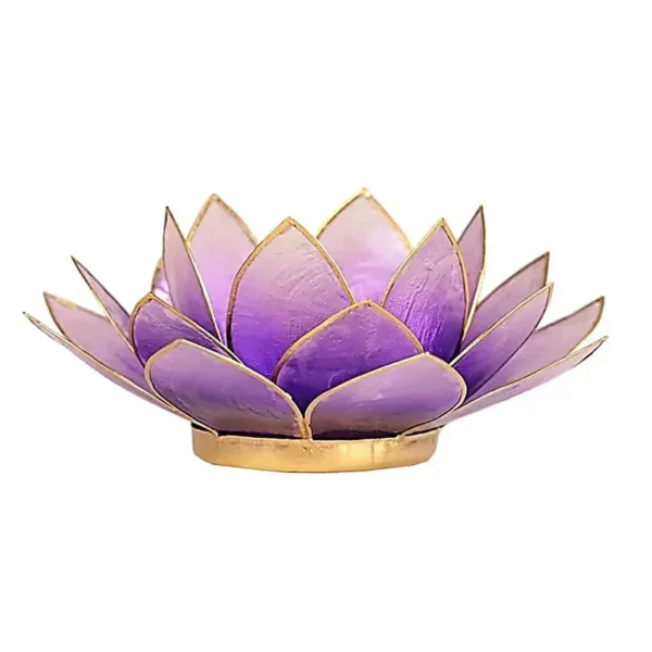 Bougeoir fleur de lotus violet et or