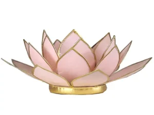 Bougeoir Fleur de Lotus rose pastel bord or