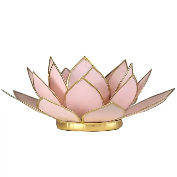 Bougeoir Fleur de Lotus rose pastel bord or