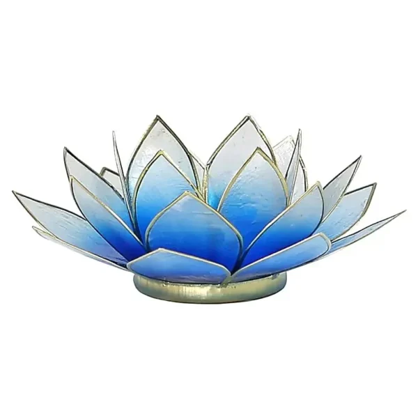 bougeoir Fleur de Lotus bleu/blanc-doré