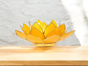 Bougeoir fleur de lotus jaune et or