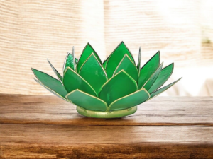 Bougeoir fleur de lotus vert et or