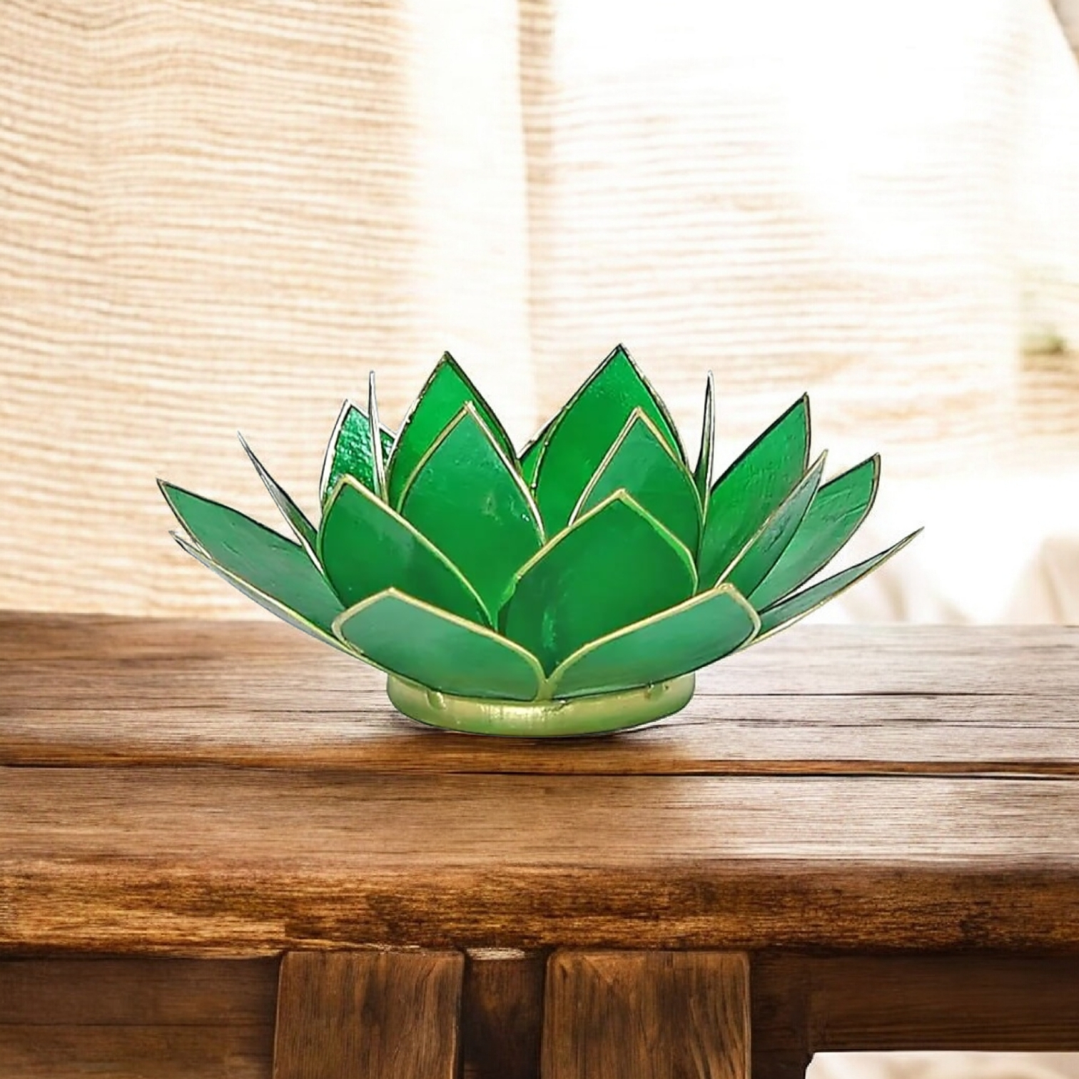 Bougeoir fleur de lotus vert et or