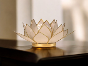 Bougeoir Fleur de Lotus perle et or