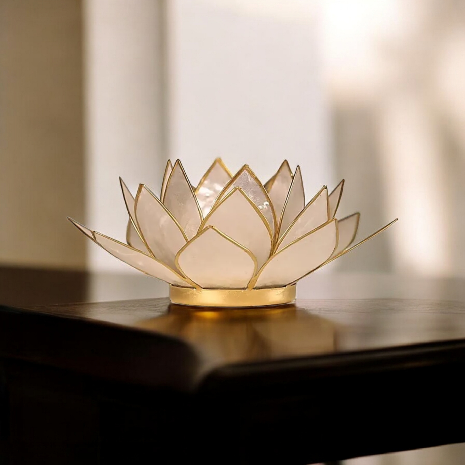 Bougeoir Fleur de Lotus perle et or