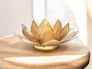Bougeoir Fleur de Lotus Beige Fumé et Or