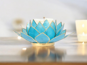 Bougeoir Fleur de Lotus Bleu et Or – Sérénité et Harmonie