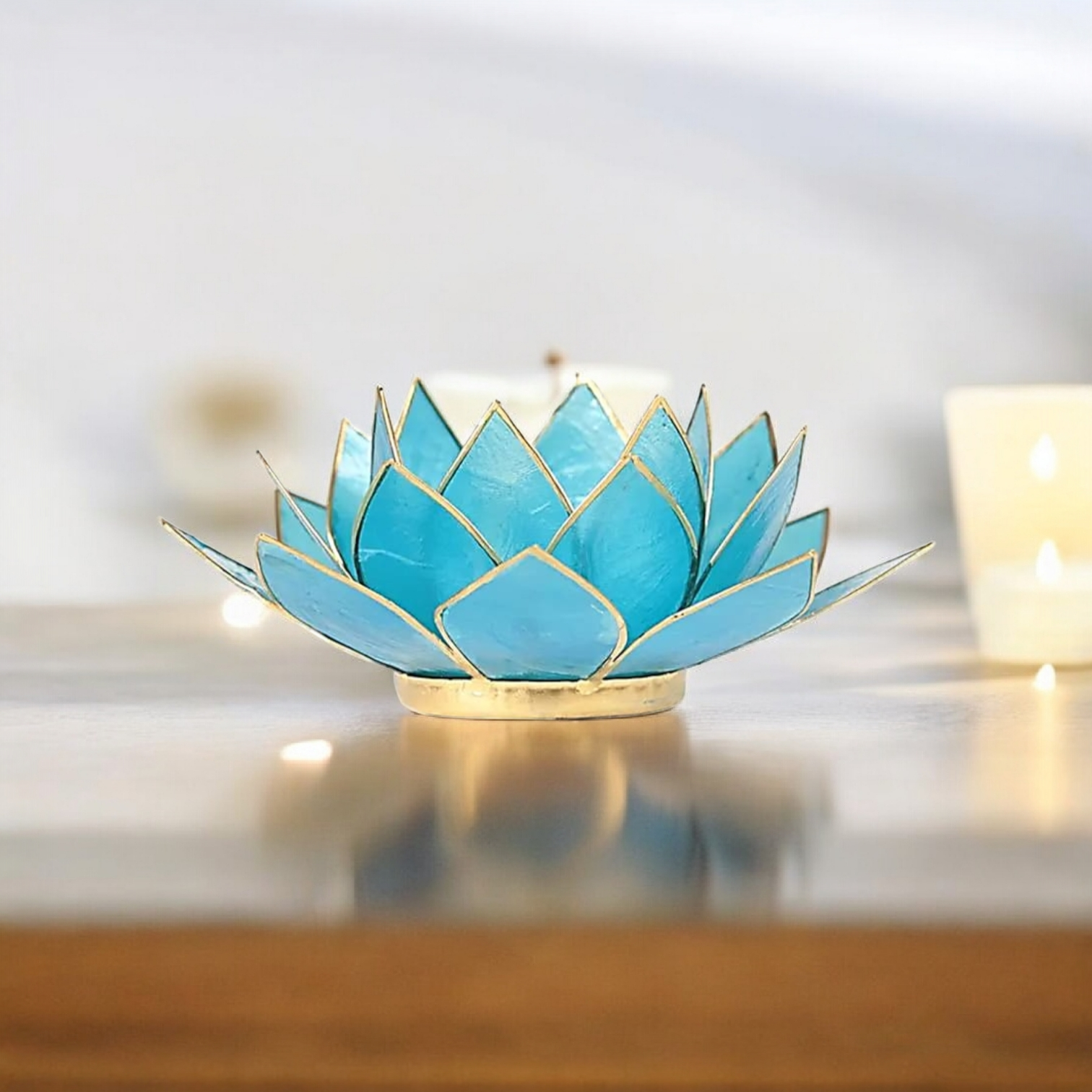 Bougeoir Fleur de Lotus Bleu et Or – Sérénité et Harmonie