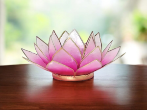 Bougeoir Fleur de Lotus rose bords or