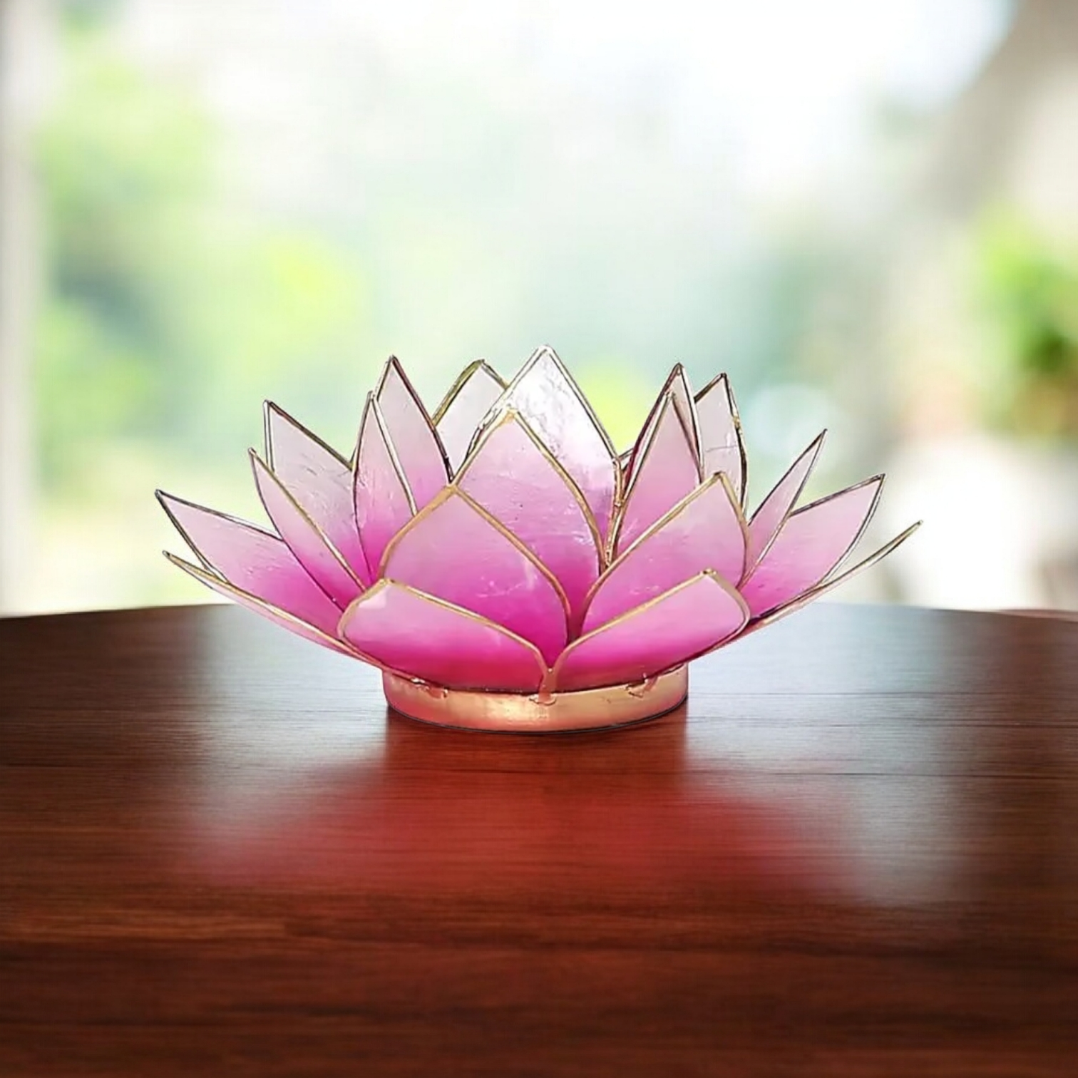 Bougeoir Fleur de Lotus rose bords or