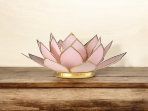 Bougeoir Fleur de Lotus rose pastel bord or