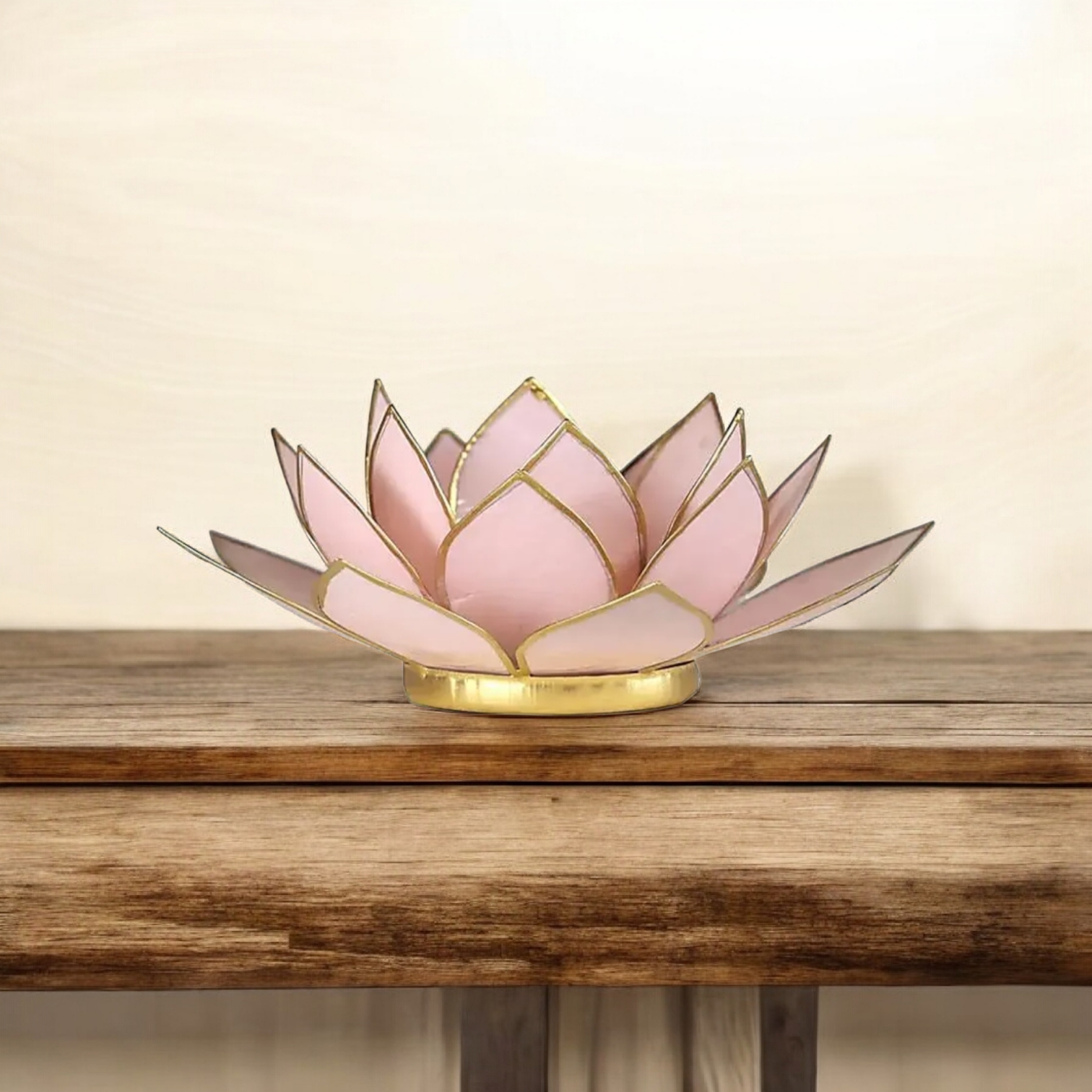 Bougeoir Fleur de Lotus rose pastel bord or