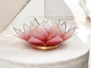 Bougeoir fleur de lotus rose-orange et or