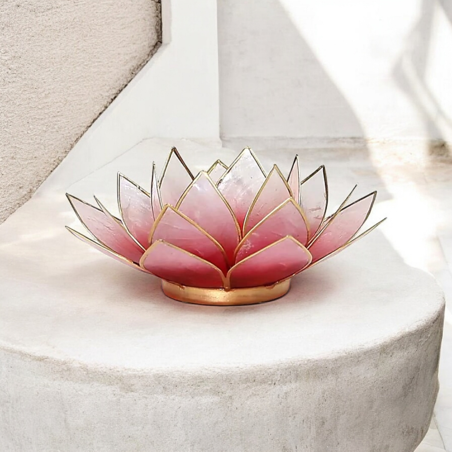 Bougeoir fleur de lotus rose-orange et or