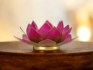 Bougeoir Fleur de Lotus vert-rose bord or