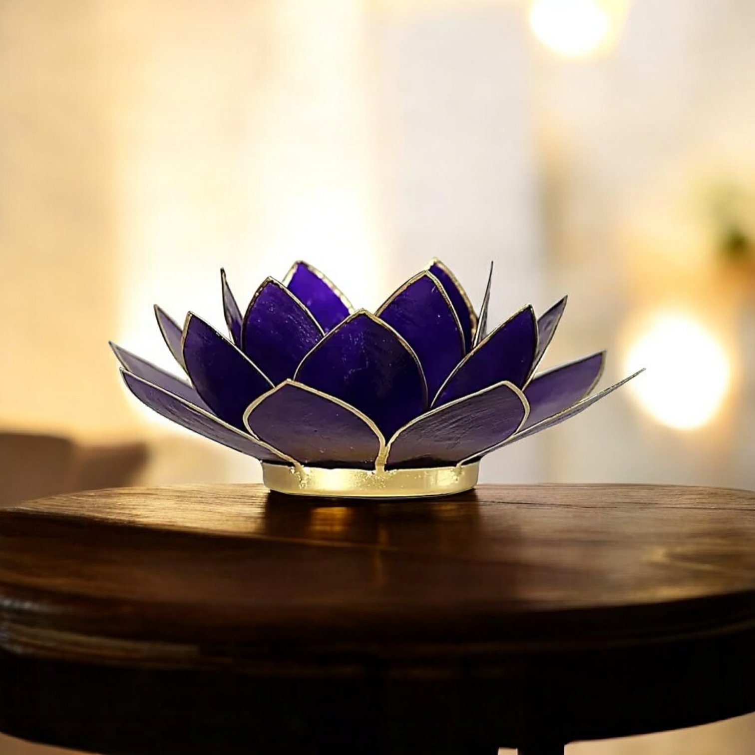Bougeoir fleur de lotus violet et or