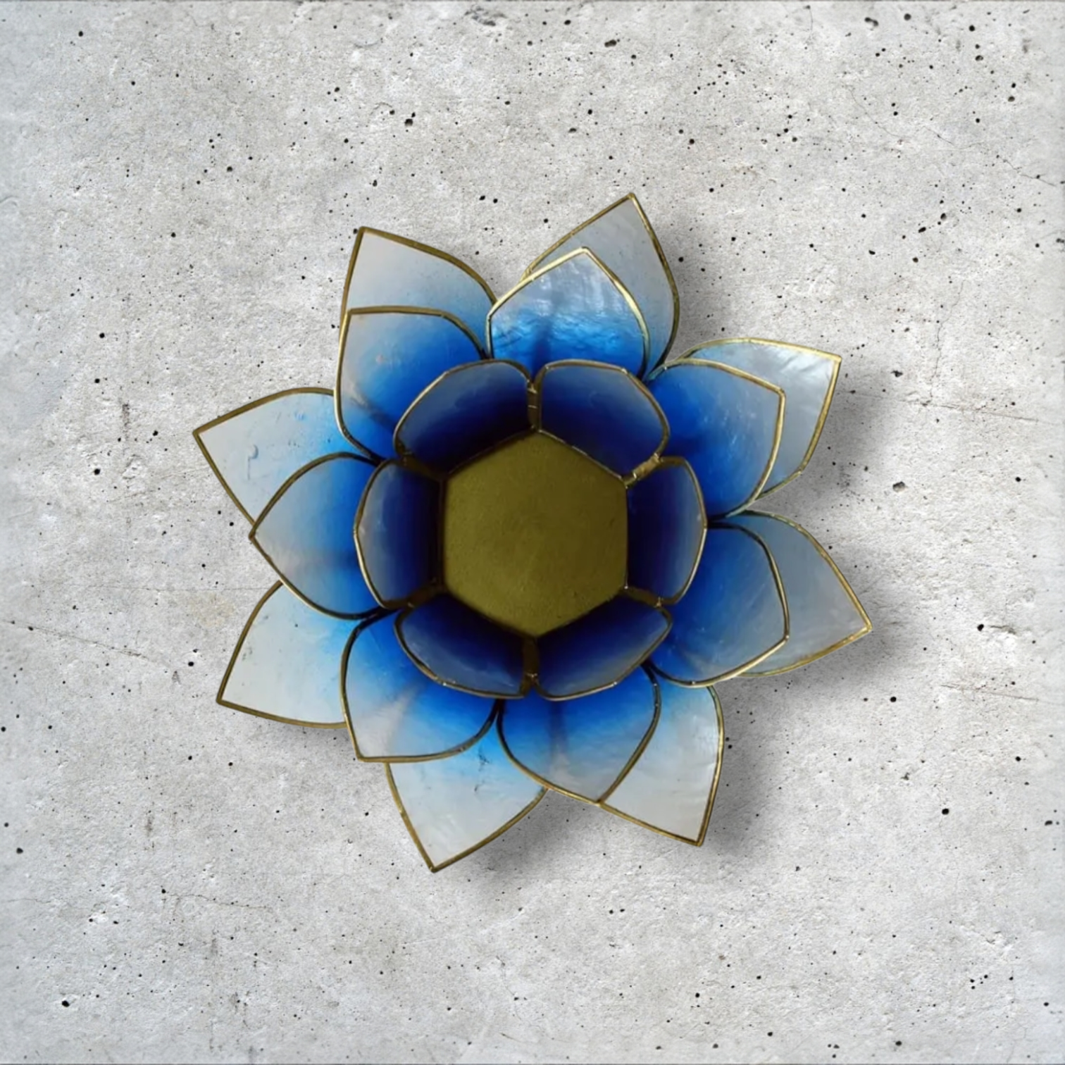 Bougeoir Fleur de Lotus bleu/blanc-doré – Image 2
