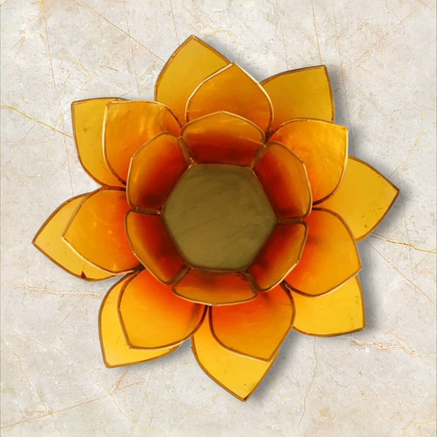 Bougeoir Fleur de Lotus jaune-orangé et or – Image 2