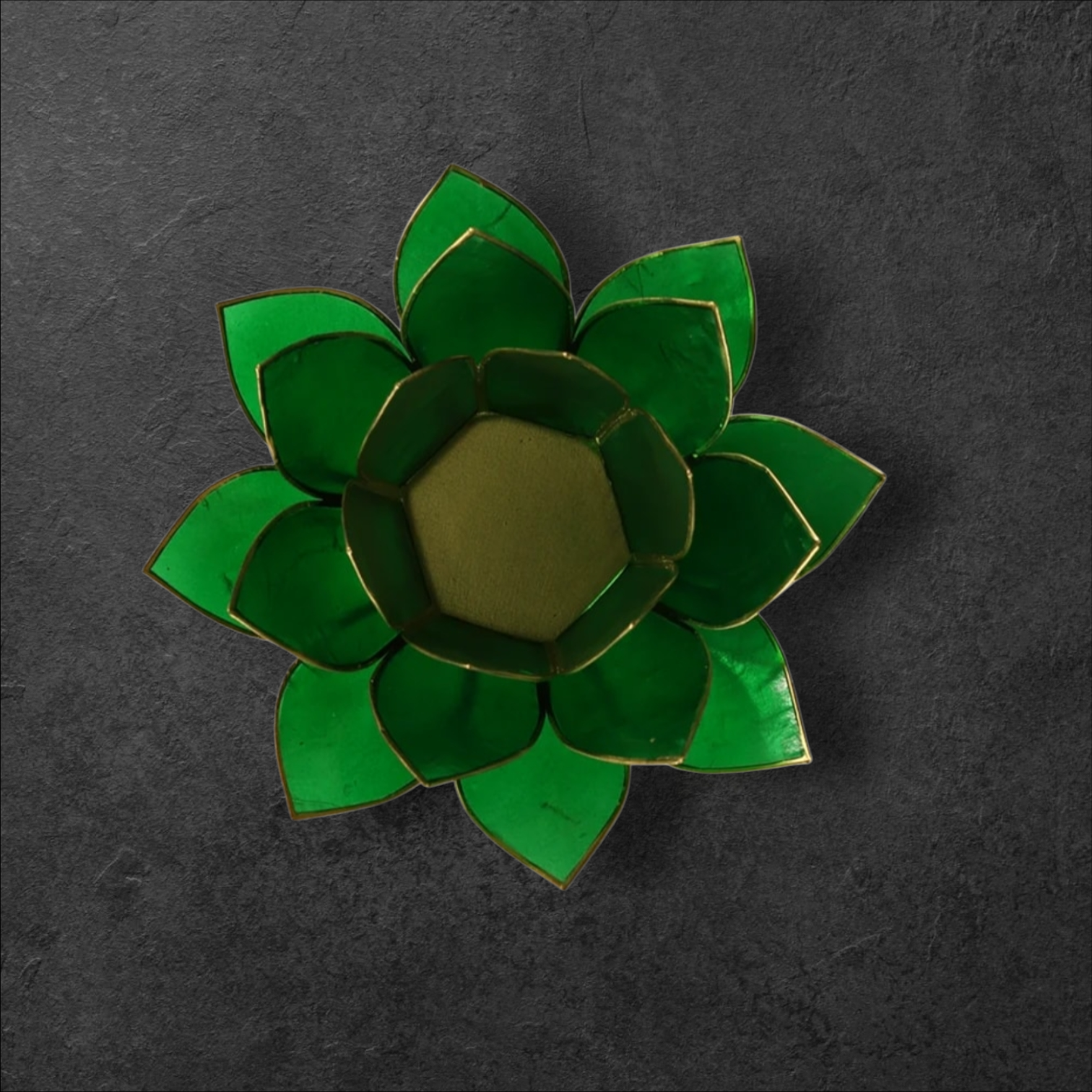 Bougeoir fleur de lotus vert et or – Image 2