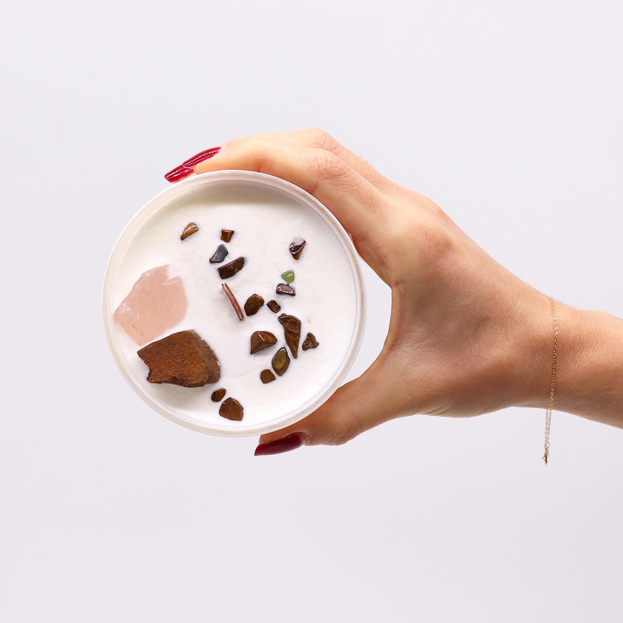 Bougie Chakra Sacré – Quartz Rose & Œil de Tigre – Image 2