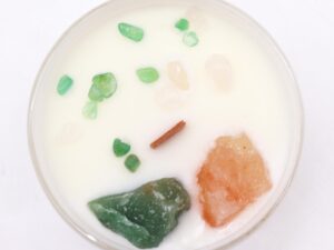 Bougie Chakra Cœur – Quartz Rose & Jade