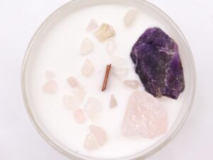 Bougie Chakra Troisième Œil – Améthyste & Quartz