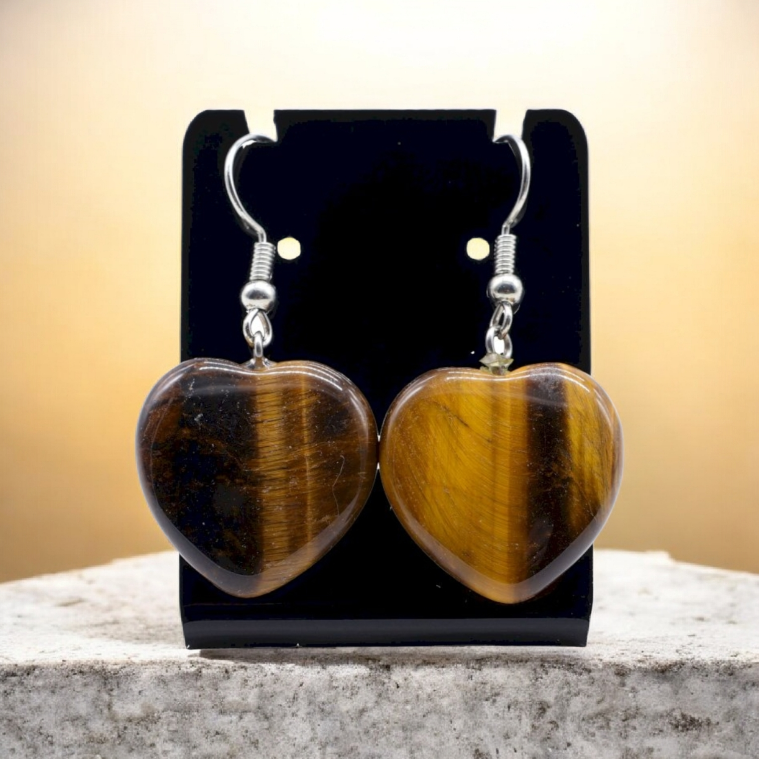 Boucles d’Oreilles Cœur Œil du Tigre